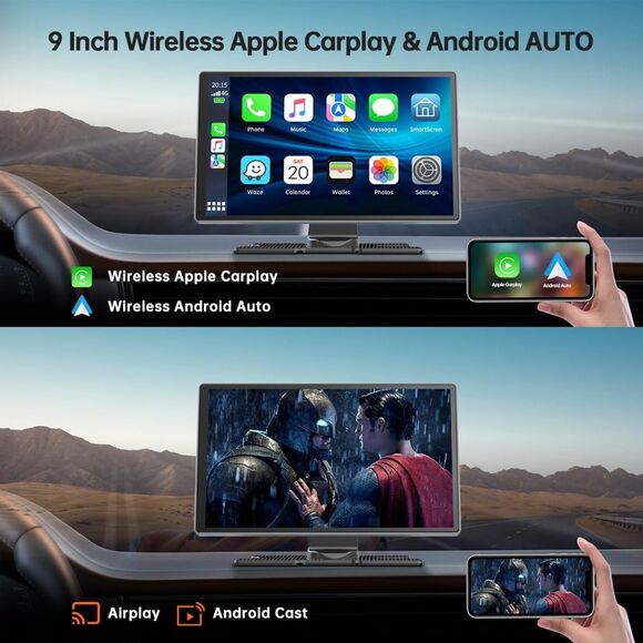 LAMTTO Portable Carplay Screen for Car,9-inch Wireless Carplay - Picture 4 of 8